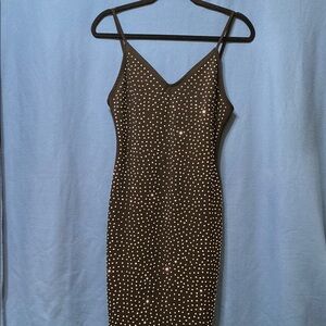 Elegant Black Rhinestones Spaghetti Straps Cocktail Dress Back Zipper Size M New